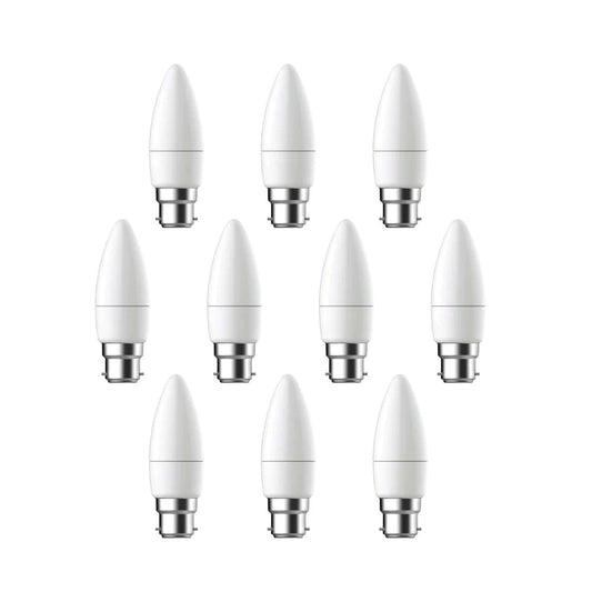 Pack of 10 units, B22 LED Light Bulb, Warm White Candle Bulb C37, 35W Incandescent Equivalent, 3W 320lm Bayonet Lightbulb - 6000K