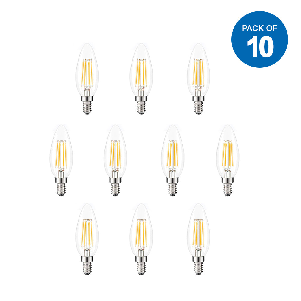 LED Candle Light Bulbs 4W E14 Base, Warm White 2700K (Pack of 10pcs)