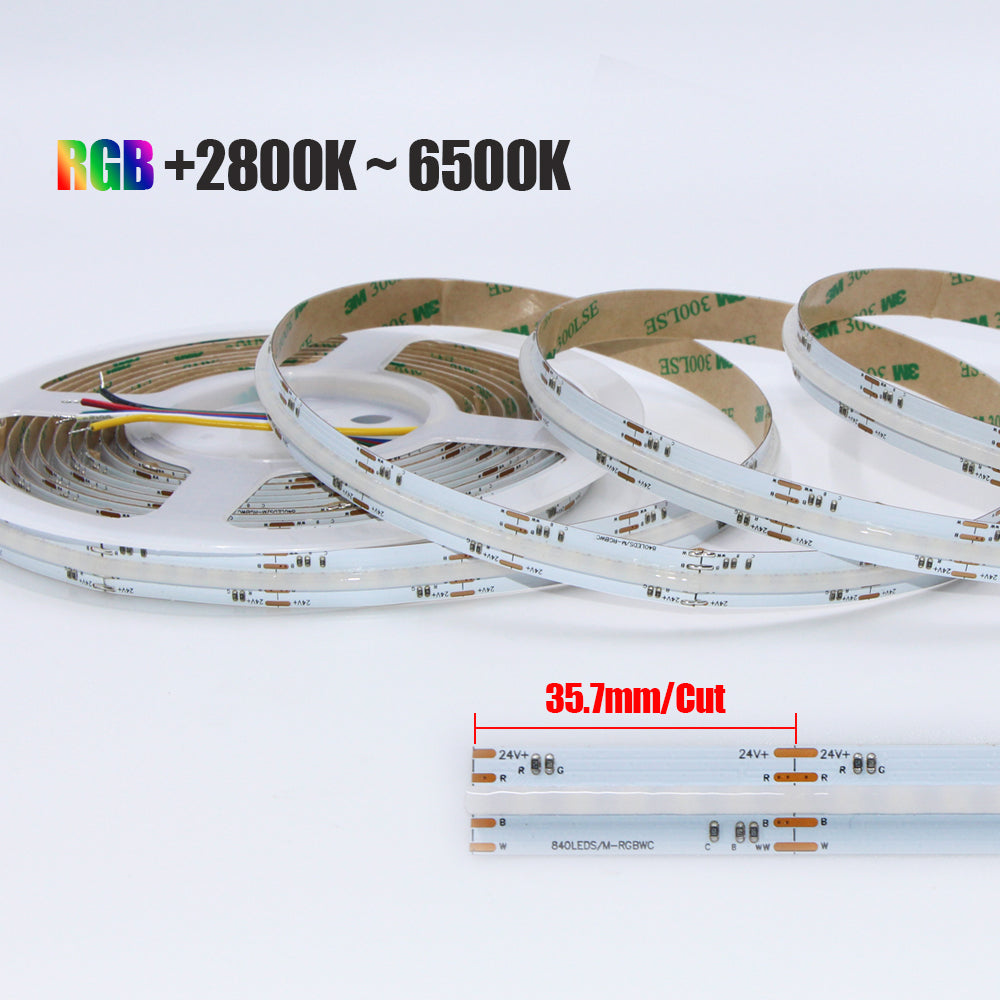 ENER-J 5M COB LED Strip Light | RGB + CCT Tunable White | 24V High Density (840 LEDs/m) | Dotless Illumination