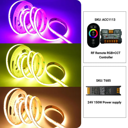 ENER-J 24V RGB+CCT COB LED Strip Lights, 5 Meter Roll (With Power Supply and Remote Controller)