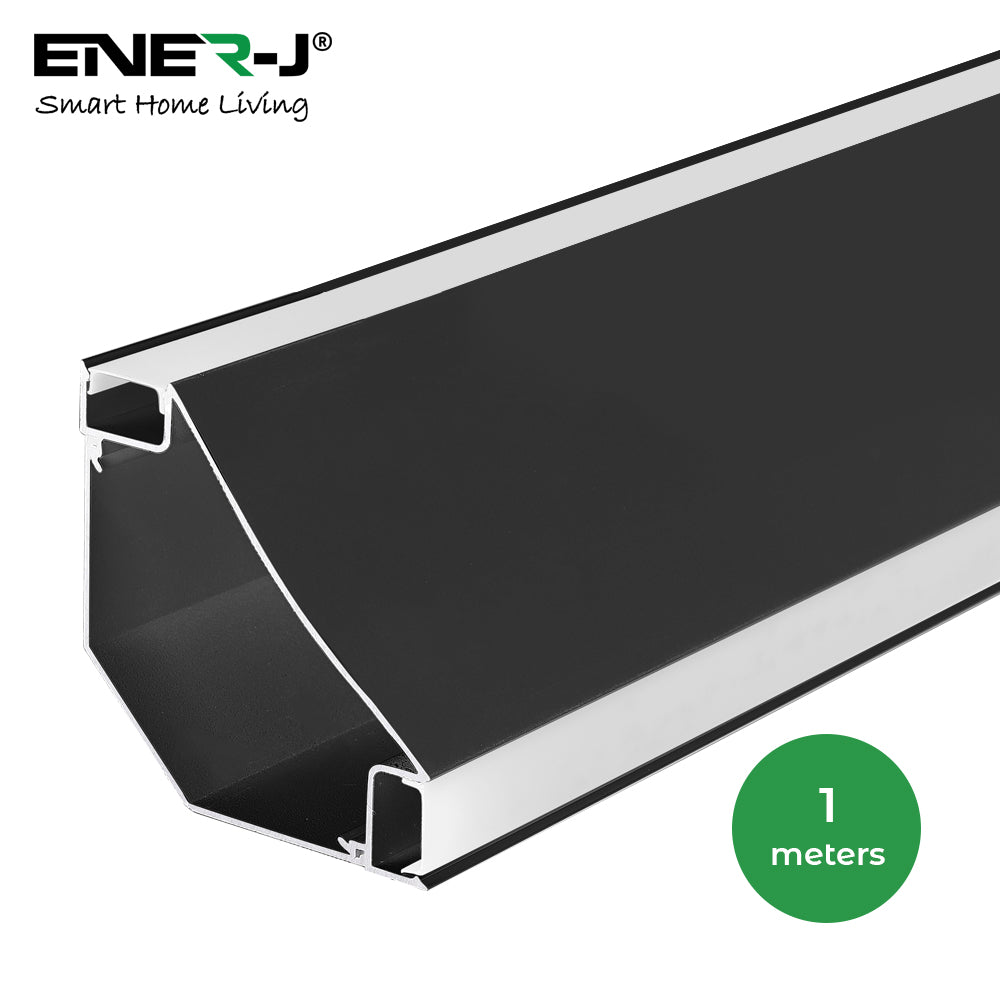 Gypsum LED Cove Light 45 Degree Corner Aluminum Profile- Black, 1 Meter