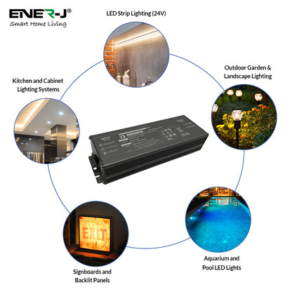 ENER-J Waterproof 200W 24V Power Supply, Constant Voltage LED Driver (IP65/IP67 Rated)