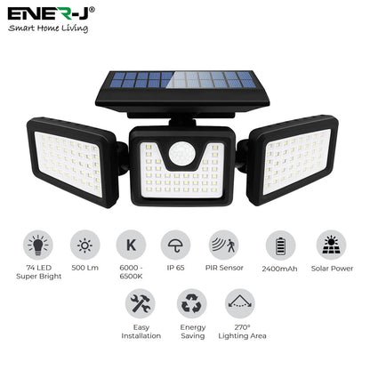 Solar Sensor 3 Heads  Wall Light, 2400 mAh, 6000-6500K