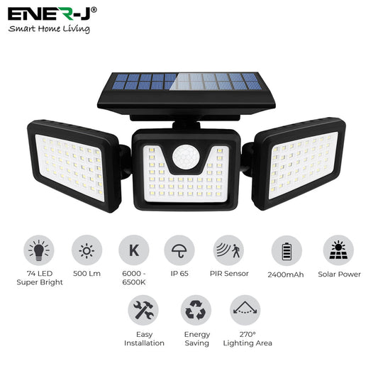 Solar Sensor 3 Heads  Wall Light, 2400 mAh, 6000-6500K