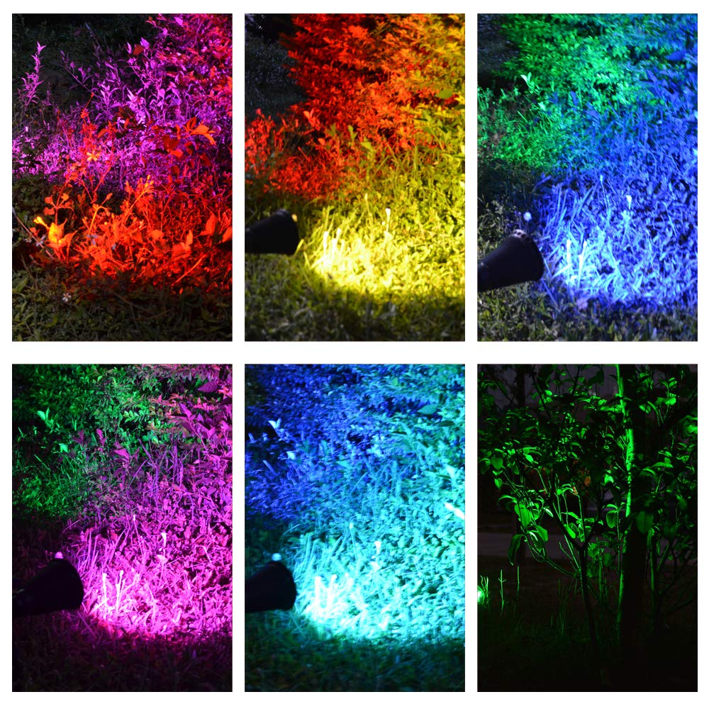 Pack of 4 LED Solar Spotlights, 7W Solar Spike Garden Light,1800 mAh battery, 5.5V 1.5W Solar Panel, IP44, RGB