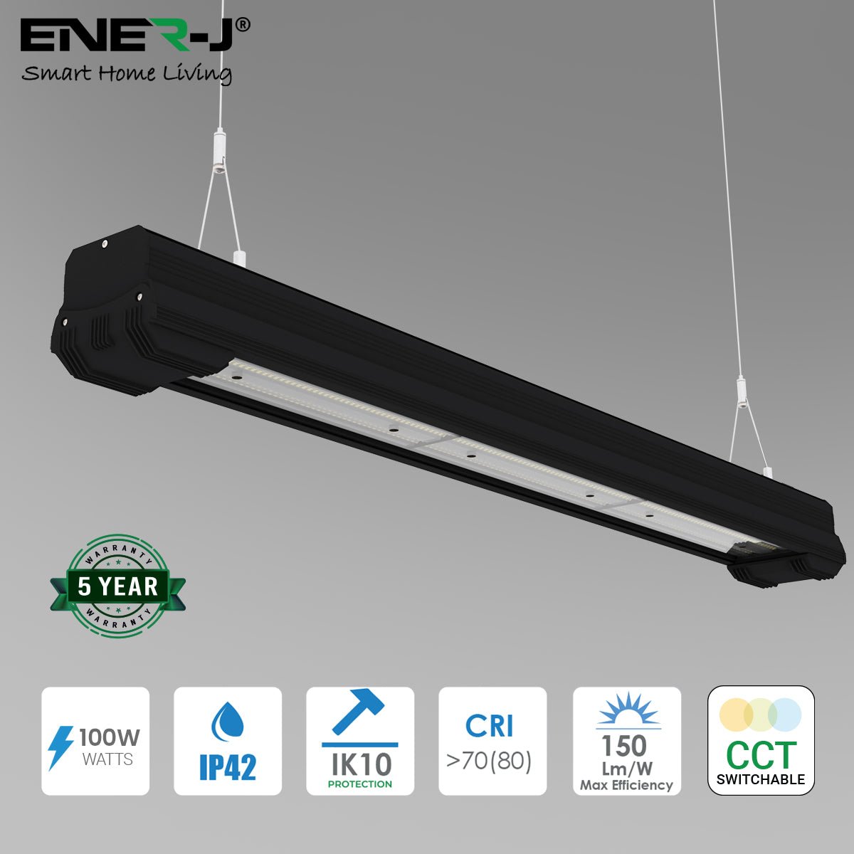 100W LED LINEAR HIGHBAY, 150 LM/W, CCT Switchable, 5 Years Warranty