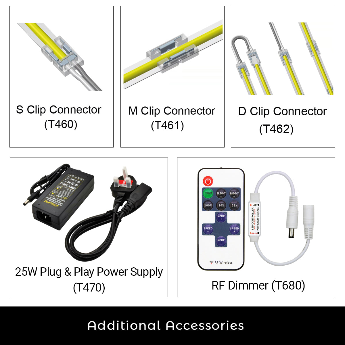 ENER-J Plug and Play 24V Dotless COB LED Strip Kit‚ 5m 480 LEDs/m + Dimming Controller & Remote + UK Plug, 6500K