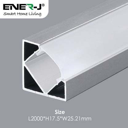 25.21mm x 17.5mm Corner Aluminum Profile with PC Cover - 2m Kit (0.9mm Thickness) (Pack of 4)