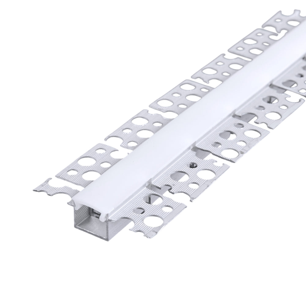 51.3mm x 12.5mm Recessed Plasterboard Trimless Aluminium LED Profile with Flange for Drywall - 2m Kit (1mm Thickness) (Pack of 4)