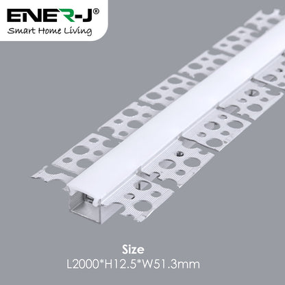 51.3mm x 12.5mm Recessed Plasterboard Trimless Aluminium LED Profile with Flange for Drywall - 2m Kit (1mm Thickness) (Pack of 4)
