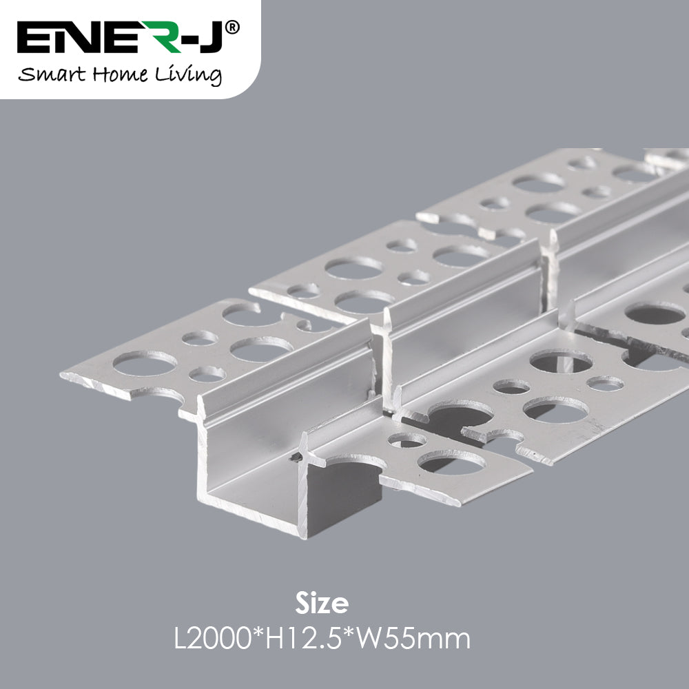 55mm x 12.5mm Recessed Plasterboard Trimless Aluminium LED Profile with Flange for Drywall - 2m Kit (1.2mm Thickness) (Pack of 4)