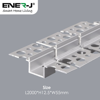 55mm x 12.5mm Recessed Plasterboard Trimless Aluminium LED Profile with Flange for Drywall - 2m Kit (1.2mm Thickness) (Pack of 4)