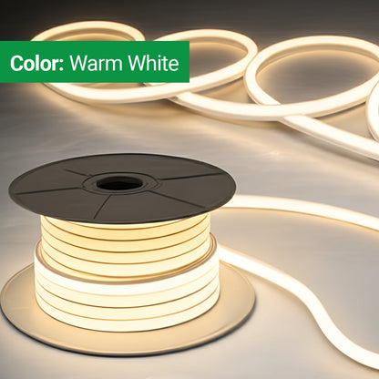 30 Meters 24V Silicon Neon Strip, Size: 10x10mm, IP65. Includes 30pcs Clips & 5 connector cable, Warm White
