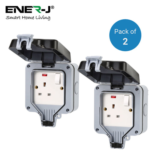 Waterproof 13A Single BS Socket with Switch - Pack of 2