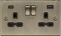 13A 2G SP Switched Socket with Dual USB A+C (5V DC 4.0A shared) - Antique Brass with Black Insert CS9940AB MLA