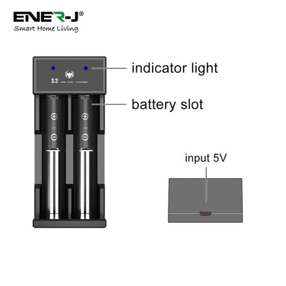 USB Dual Battery Fast Charger for Rechargeable 18650 18650 18490 17500 16340 (Li-ion/IMR/INR/ICR) Batteries, 2-Slot Adjustable Charger
