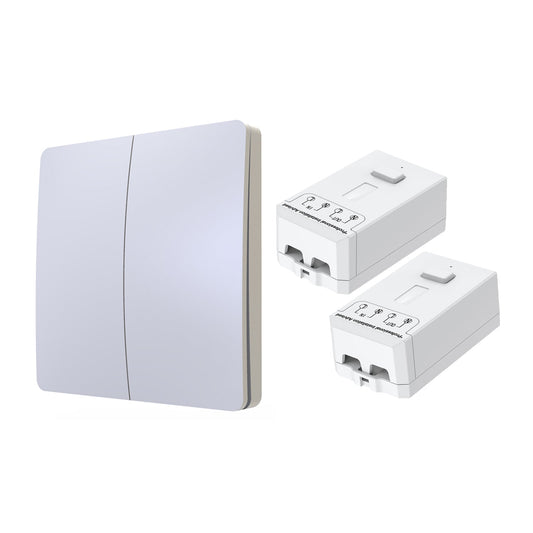 2 Gang Wireless Kinetic Switch Dimmable/Non Dimmable, White (Pro Range) with 2 X 500W RF Non-Dimmable Receiver Modules