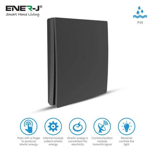 ENER-J 1 Gang Wireless Kinetic Switch, Black + 500W RF Receiver