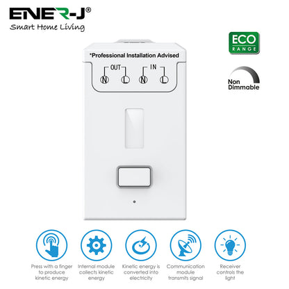 ENER-J 1 Gang Wireless Kinetic Switch, Black + 500W RF Receiver