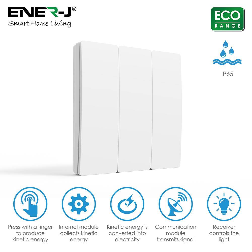 3 Gang Wireless Kinetic Switch Silver Body, IP55 - ECO Series