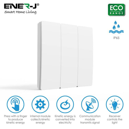 3 Gang Wireless Kinetic Switch Silver Body, IP55 - ECO Series