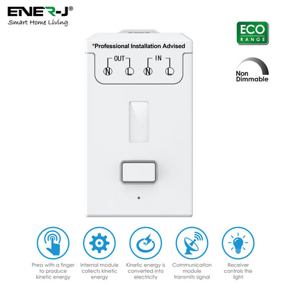 Enerj 1 Gang Wireless Kinetic Switch White Body with 1 Non Dimmable 5A RF Receiver Eco Range