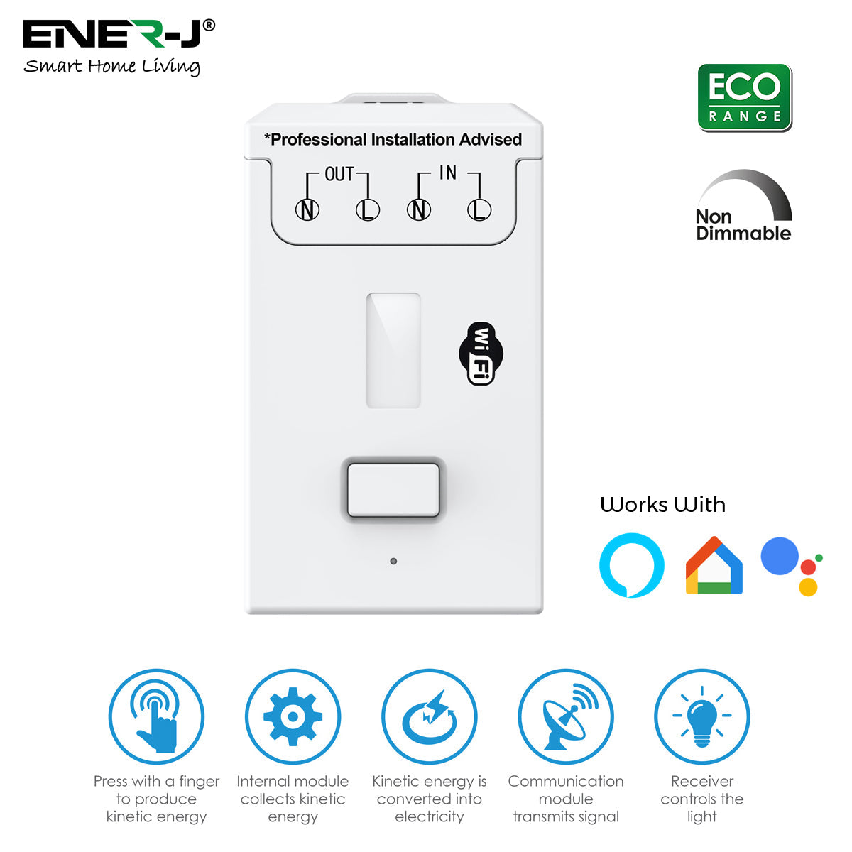 ENER-J 500W RF+Wi-Fi Non Dimmable Receiver ECO RANGE, Voice control with Alexa and Google Home