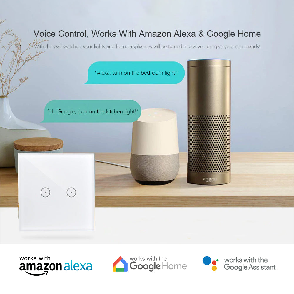 ENER-J WiFi Light Switch White – 1 Gang Smart Light Switch No Neutral Required, Alexa & Google Compatible, UK Glass Touch Panel