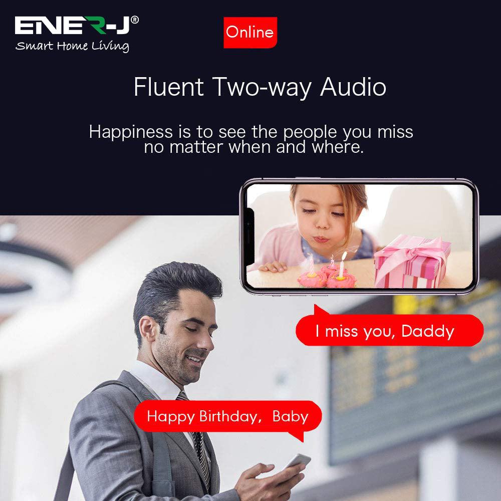 Ener-J Smart WiFi 1080P PTZ Indoor Security Camera, 360 Degree Coverage, Night Vision, Two-Way Audio & Motion Tracking