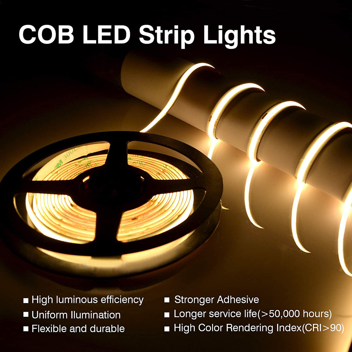5 Meter 12V LED COB Strip, 4000K IP20 (Power Supply Not Included)