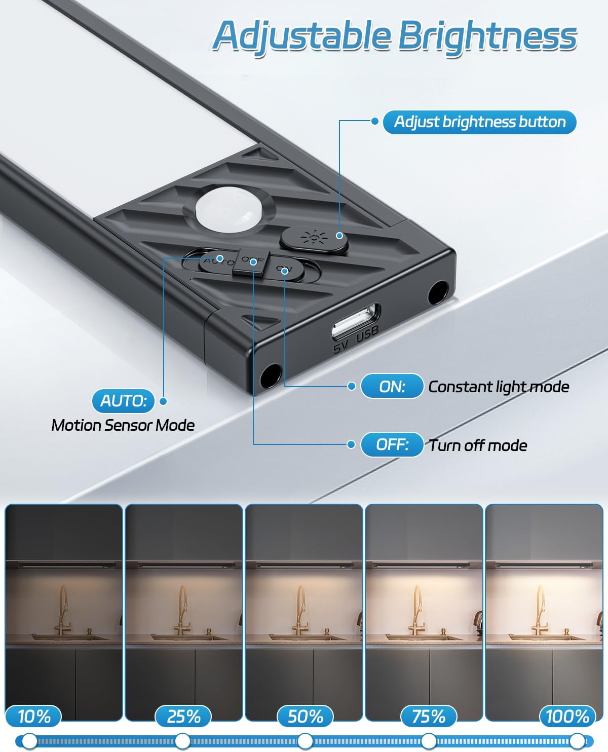 Wireless Motion Sensor Under Cabinet Closet Kitchen Counter LED Night Light 2 Pk