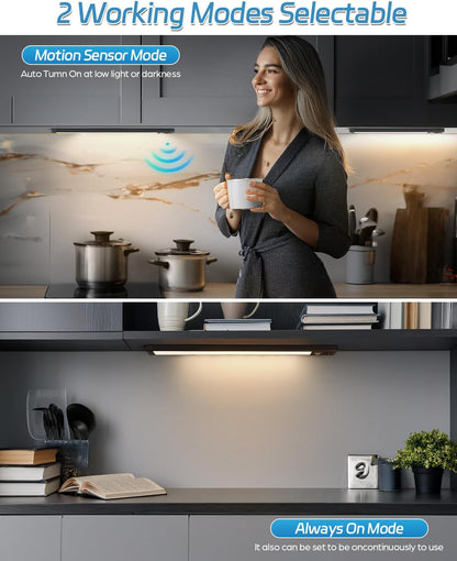 Wireless Motion Sensor Under Cabinet Closet Kitchen Counter LED Night Light 2 Pk