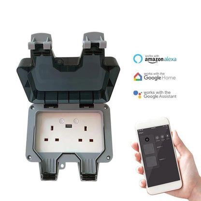 Ener-J Smart 13A WiFi Waterproof Outdoor Double Socket with USB - IP55 Rated