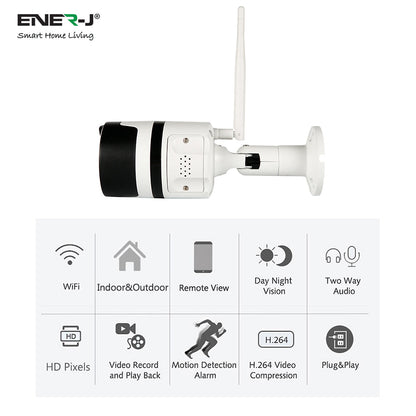 ENER-J 1080P Smart WiFi Outdoor Bullet IP Camera with 25m Night Vision, Motion Detection, Two-Way Audio & IP66 Weatherproof Design, Home Security Surveillance Camera