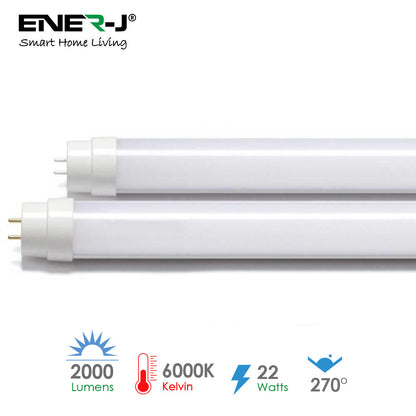 Ener-J T8 LED Nano Plastic Tube 150cm 22W, Cool White| Pack of 5 - 6000K