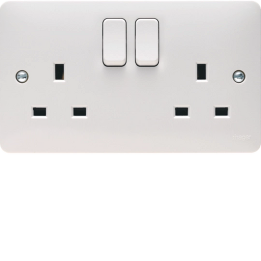 Hager Sollysta 2 Gang Double Pole Switched Socket Dual Earth WMSS82