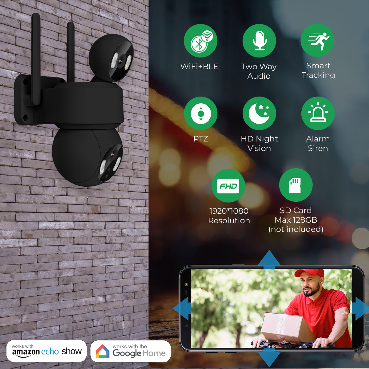 Smart Wi-Fi Dual Lens Outdoor Dome IP Camera - Black Housing, IP65