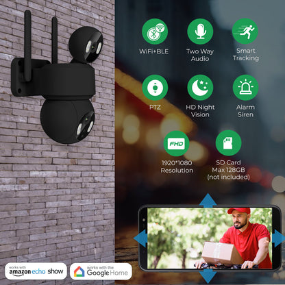Smart Wi-Fi Dual Lens Outdoor Dome IP Camera - Black Housing, IP65