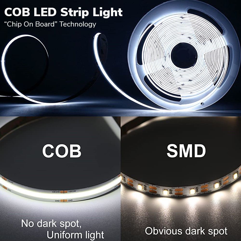 5 Meter 12V LED COB Strip, 6000K IP20 (Power Supply Not Included)