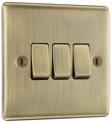 Triple Light Switch 3Gang 2W 10A Antique Brass BG NAB43