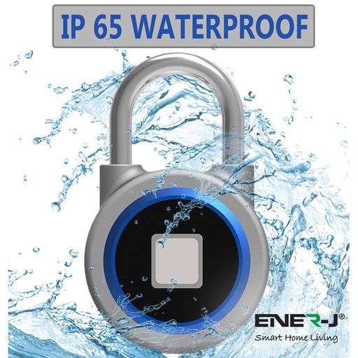 ENER-J Bluetooth & Fingerprint Smart Padlock, Biometric Keyless Lock with App Control, 16-User Access, USB Rechargeable Battery & IP65 Waterproof Aluminium Alloy Body for Indoor/Outdoor Security