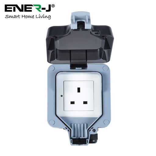 ENER-J Smart WiFi Weatherproof Outdoor Socket, IP55 Waterproof 13A Single Plug, App & Voice Control with Alexa/Google, Remote Timer & Automation
