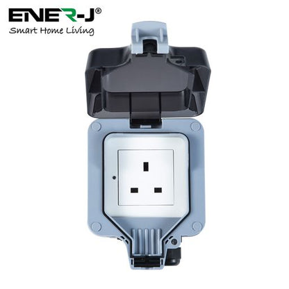 ENER-J Smart WiFi Weatherproof Outdoor Socket, IP55 Waterproof 13A Single Plug, App & Voice Control with Alexa/Google, Remote Timer & Automation