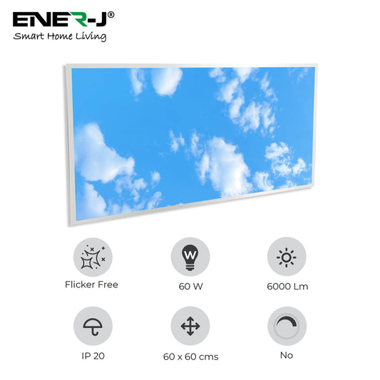Pack of 2, LED Backlit Panels with 2D Sky Picture (60W, 1195x595 mm) and Foldable Screwless Mounting Frames
