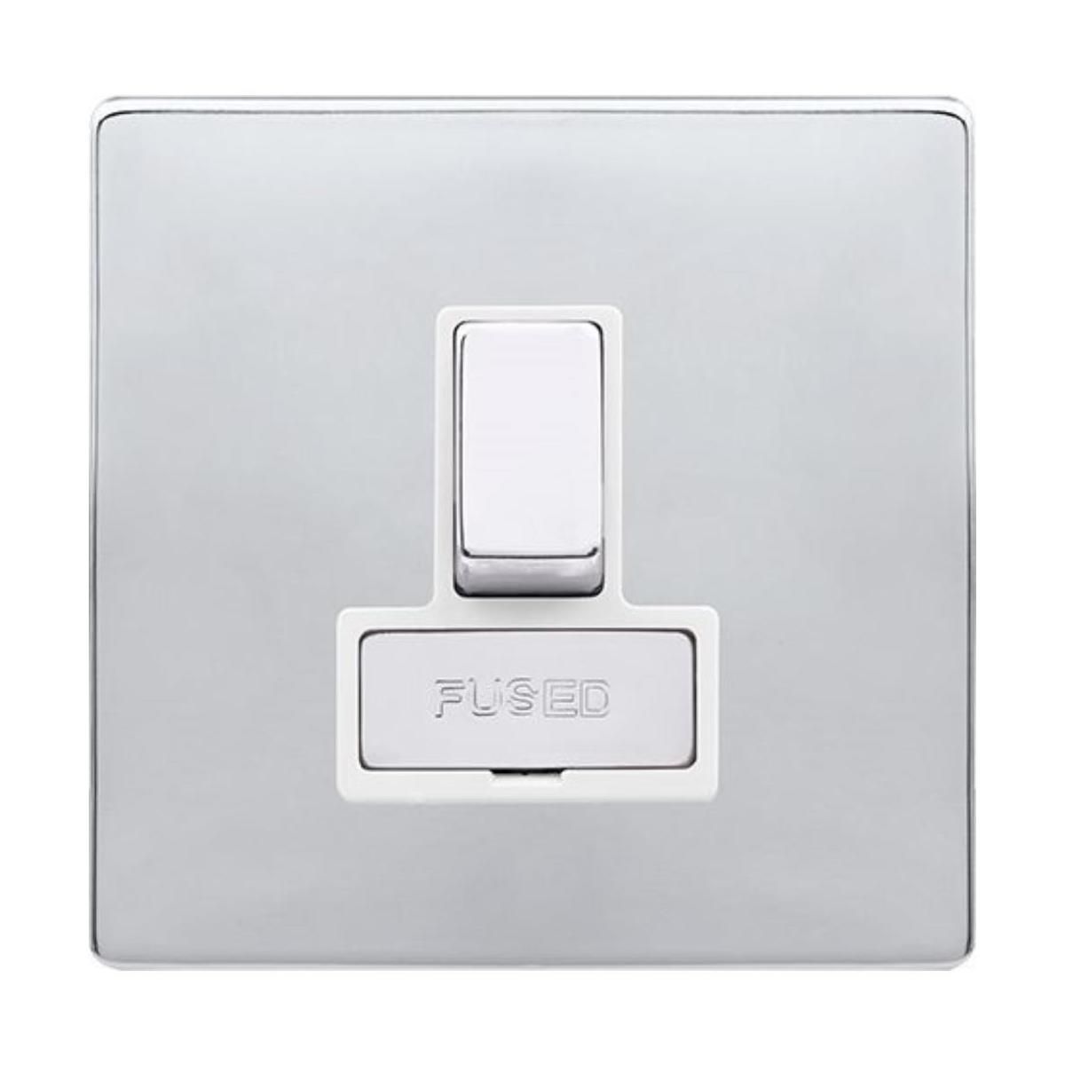Click SFCH751PW Definity Complete Polished Chrome Screwless 1 Gang 13A 2 Pole Switched Fused Connection Unit - White Insert