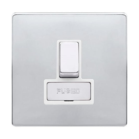 Click SFCH751PW Definity Complete Polished Chrome Screwless 1 Gang 13A 2 Pole Switched Fused Connection Unit - White Insert