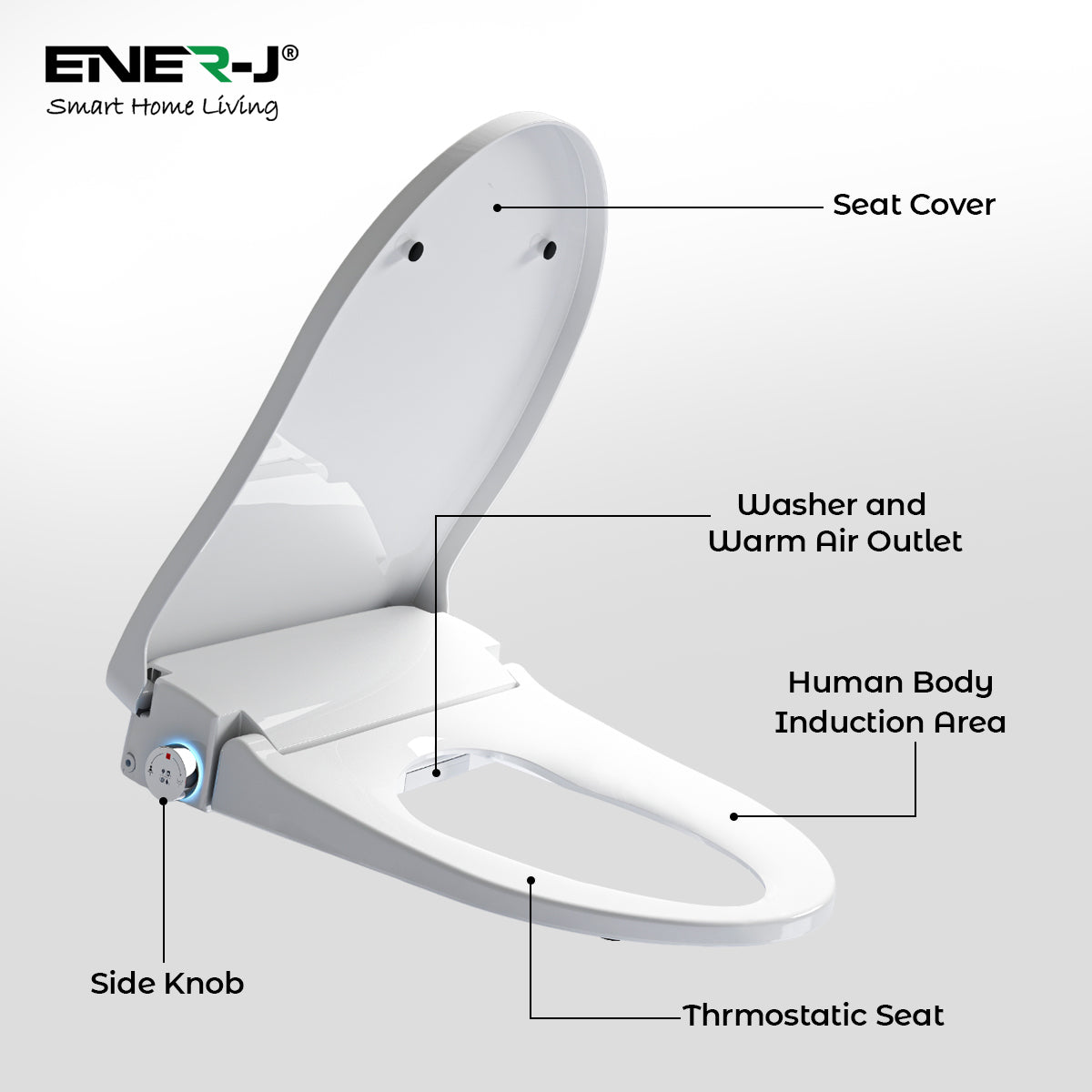 Smart Toilet Seat Cover with Bidet, Heated Seat & Adjustable Water Temperature | Soft Close Bathroom Toilet Seat