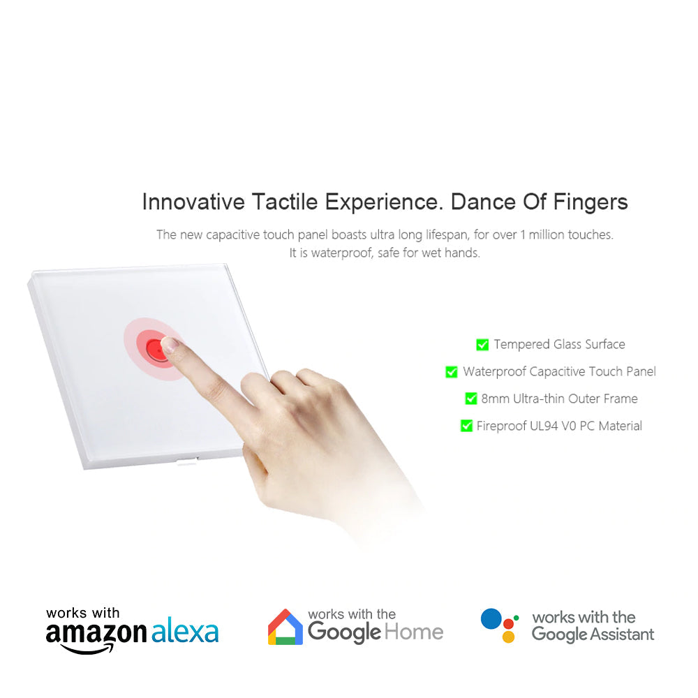 ENER-J WiFi Light Switch White – 1 Gang Smart Light Switch No Neutral Required, Alexa & Google Compatible, UK Glass Touch Panel