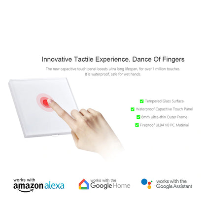 ENER-J WiFi Light Switch White – 1 Gang Smart Light Switch No Neutral Required, Alexa & Google Compatible, UK Glass Touch Panel