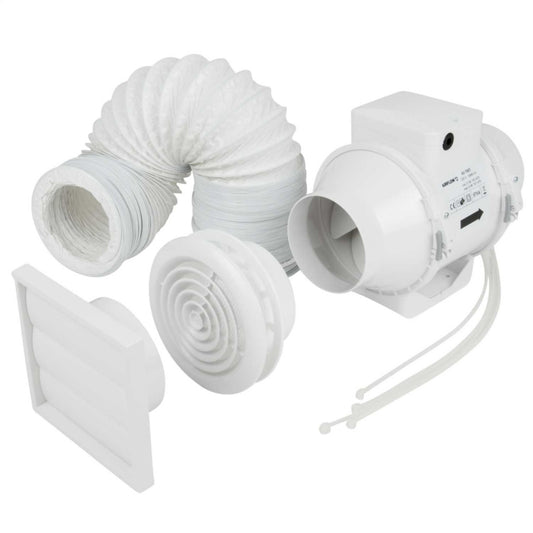 Airflow Aventa Inline Extractor Fan Kit 100mm 4'' Inch With Timer